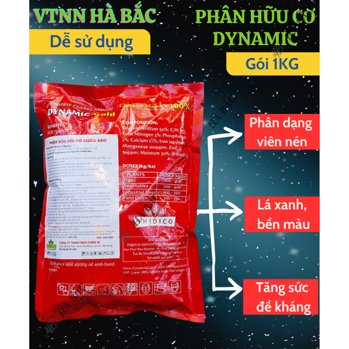 Phân Bón Hữu Cơ Vi Sinh, Phân Gà Dynamic-Gold, Phân nở - Gold (Túi 1KG) - Giúp cây kháng bệnh, Tăng dinh dưỡng cho cây