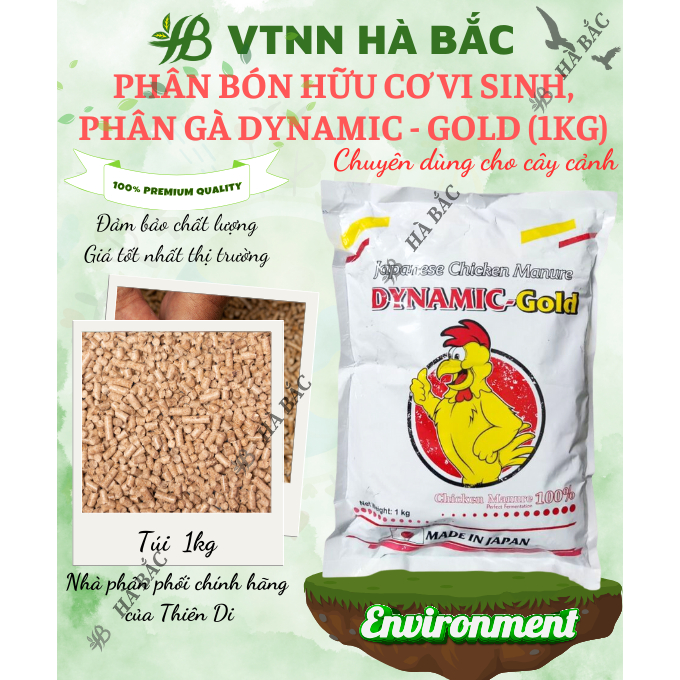 Phân Bón Hữu Cơ Vi Sinh, Phân Gà Dynamic-Gold, Phân nở - Gold (Túi 1KG) - Giúp cây kháng bệnh, Tăng dinh dưỡng cho cây