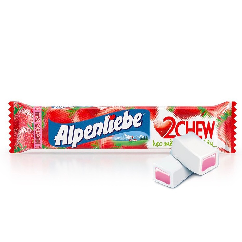 Set 5 Thanh Kẹo Mềm Alpenliebe 2Chew Đủ Vị Dạng Thỏi 24,5g - Hương Dâu, Nho, Chanh Dây Hạt Chia, Trà Sữa Đường Đen