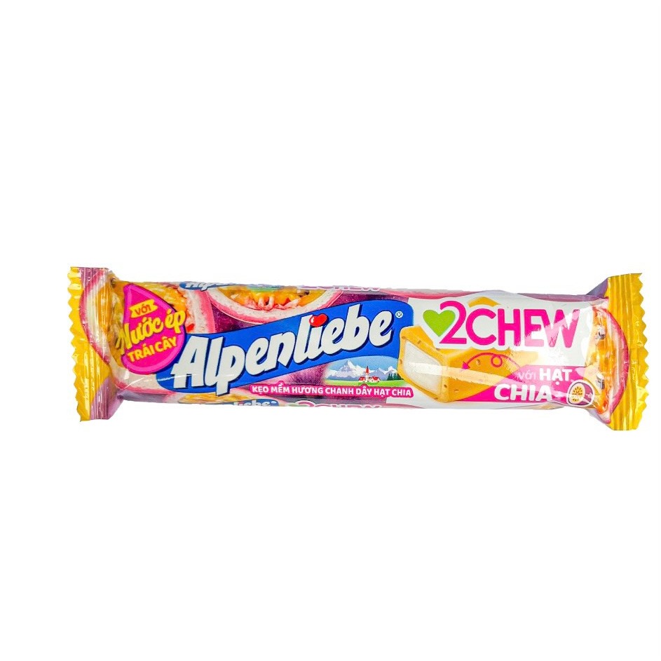 Set 5 Thanh Kẹo Mềm Alpenliebe 2Chew Đủ Vị Dạng Thỏi 24,5g - Hương Dâu, Nho, Chanh Dây Hạt Chia, Trà Sữa Đường Đen