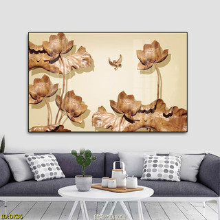 Tranh Treo Tường Hoa Sen Điêu Khắc 3D (60x90cm) - Tranh Laminate Tráng Gương