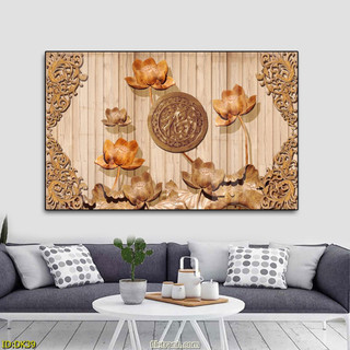 Tranh Treo Tường Hoa Sen Điêu Khắc 3D (60x90cm) - Tranh Laminate Tráng Gương