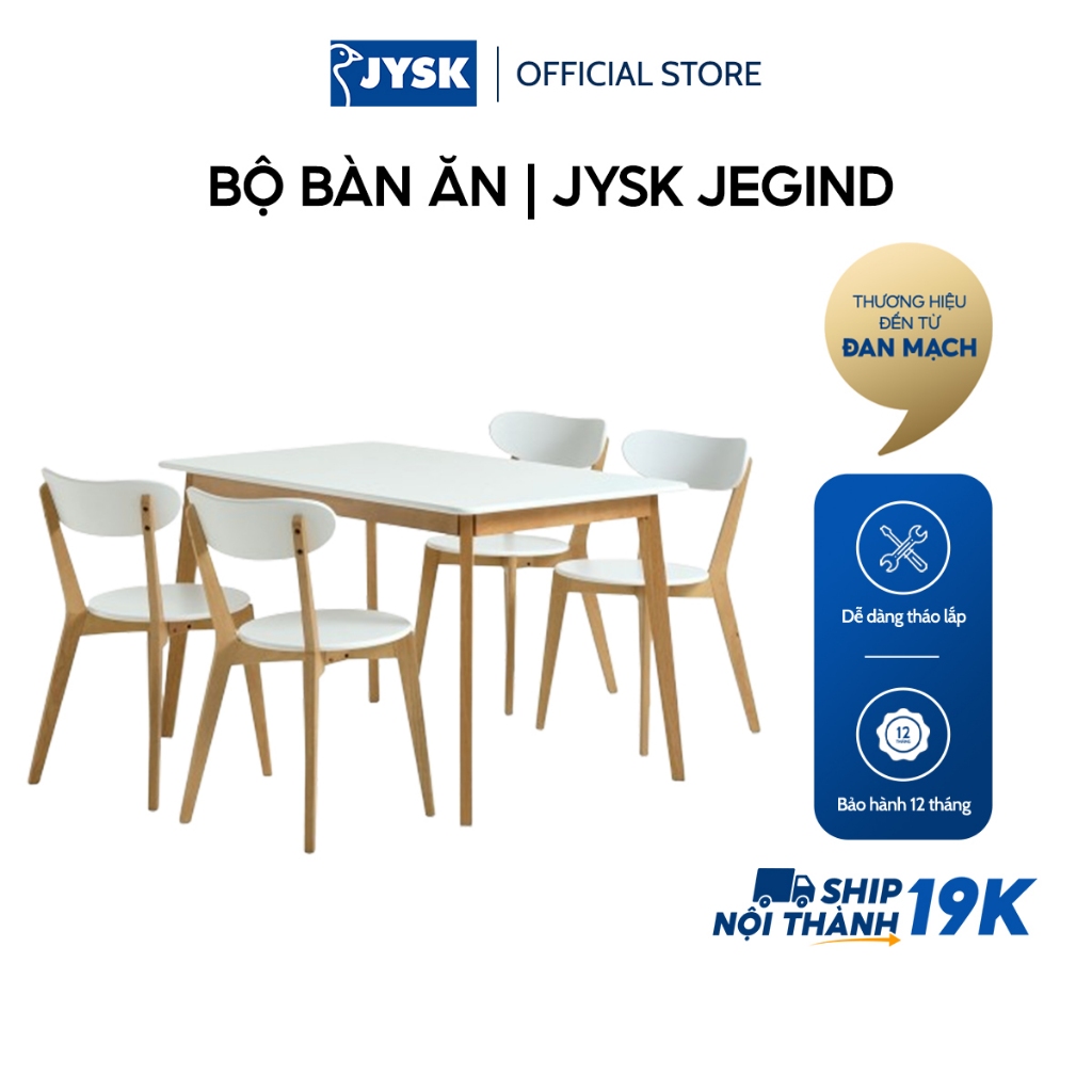 Bộ bàn ăn JYSK Jegind gỗ công nghiệp/gỗ cao su trắng/sồi Shopee