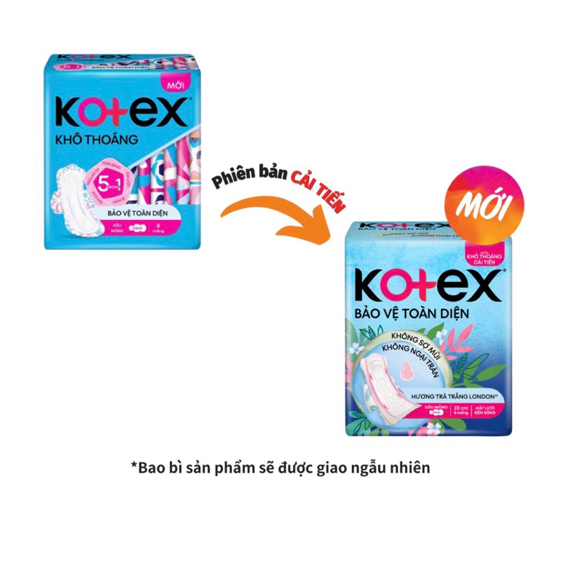 Băng Vệ Sinh Khô Thoáng Siêu Mỏng Cánh Kotex 8 Miếng Combo Bịch 4 Gói