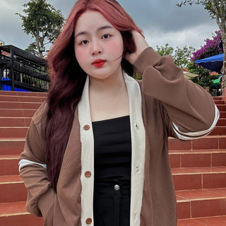 Áo khoác cadigan big size nữ style Hàn Quốc phối viền xinh 2 màu đen nâu basic dành cho các nàng mũm mĩm KHOAC7