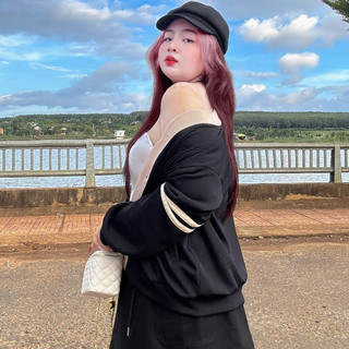 Áo khoác cadigan big size nữ style Hàn Quốc phối viền xinh 2 màu đen nâu basic dành cho các nàng mũm mĩm KHOAC7