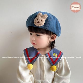 Mũ nồi Jean bò gắn thỏ Thêu Tên cho bé từ 2 đế 6 tuổi phong cách Hàn Quốc