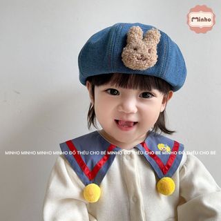 Mũ nồi Jean bò gắn thỏ Thêu Tên cho bé từ 2 đế 6 tuổi phong cách Hàn Quốc