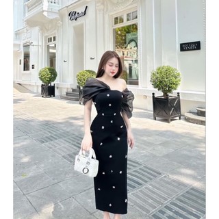 Đầm dạ hội body tafta phối tơ cao cấp kèm ảnh thật khách mặc- TẶNG HOA TAI THỜI TRANG