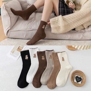 Set 10 Đôi Tất Gấu Nâu Cao Cổ Phong Cách Hàn Quốc Vitage