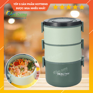 (Có Khay INOX) Hộp Cơm Cà Mên Giữ Nhiệt 3 Tầng Kèm Muỗng Healthy