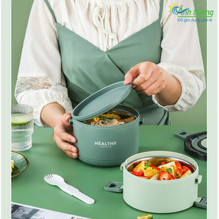 (Có Khay INOX) Hộp Cơm Cà Mên Giữ Nhiệt 3 Tầng Kèm Muỗng Healthy