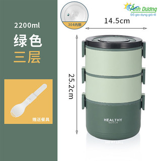(Có Khay INOX) Hộp Cơm Cà Mên Giữ Nhiệt 3 Tầng Kèm Muỗng Healthy