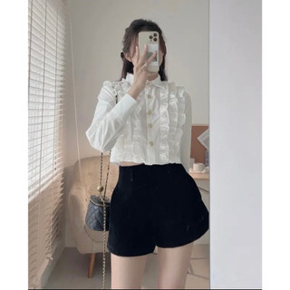 Quần short nhung Forgirl cạp cao dáng xoè kéo khóa cạp cao tôn eo T018