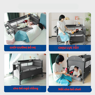 Nôi Vải Đa Năng Gấp Gọn Siêu Thông Minh ( TẶNG MÀN + THANH TREO ĐỒ CHƠI + KHAY ), Nôi Cũi Di Động Ghép Giường Bố Mẹ
