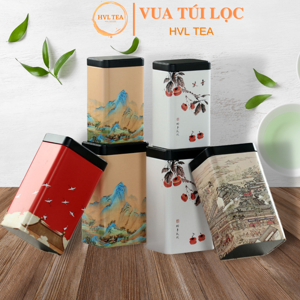 Hộp thiếc đựng trà hình chữ nhật hoạ tiết - HVL TEA | Shopee Việt Nam