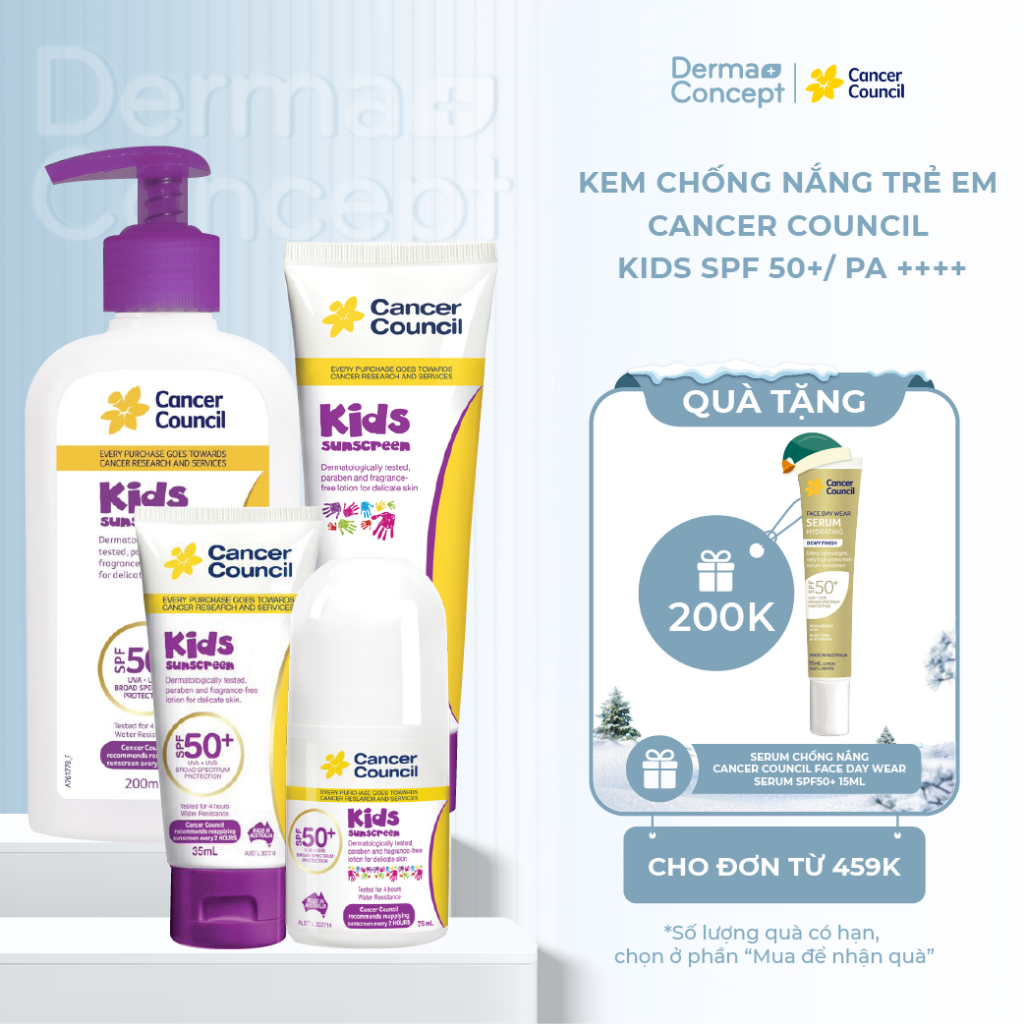 Kem chống nắng Trẻ em Cancer Council Kids SPF 50+/ PA ++++ 35ml/ 75ml/ 110ml/ 200ml Shopee