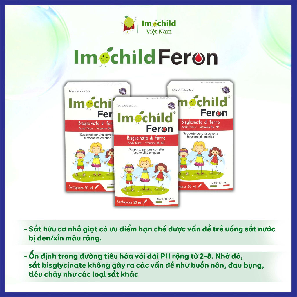 Siro Sắt Hữu Cơ Nhỏ Giọt Cho Bé Từ Sơ Sinh Vị Cherry Imochild Feron Giúp Tạo Máu Lọ 30 ml