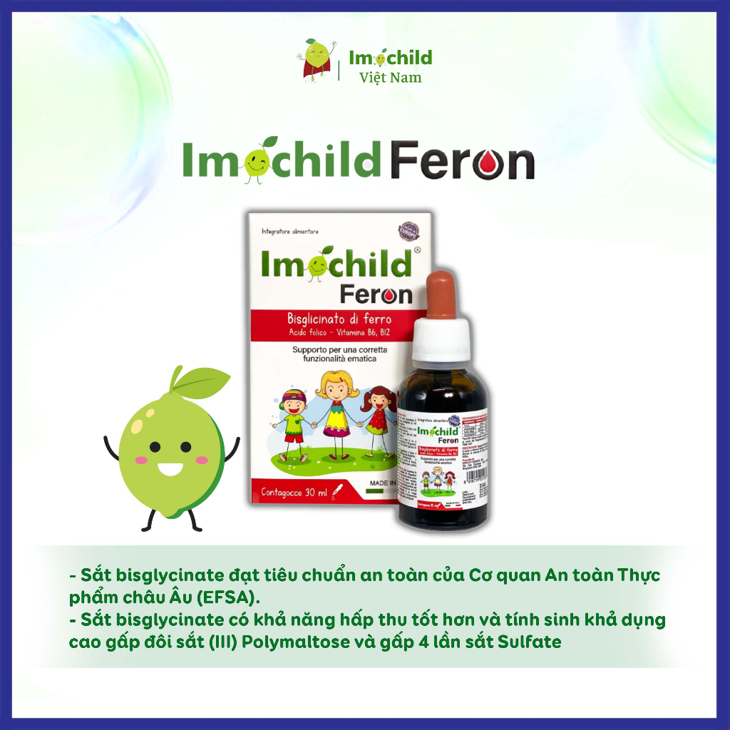 Siro Sắt Hữu Cơ Nhỏ Giọt Cho Bé Từ Sơ Sinh Vị Cherry Imochild Feron Giúp Tạo Máu Lọ 30 ml