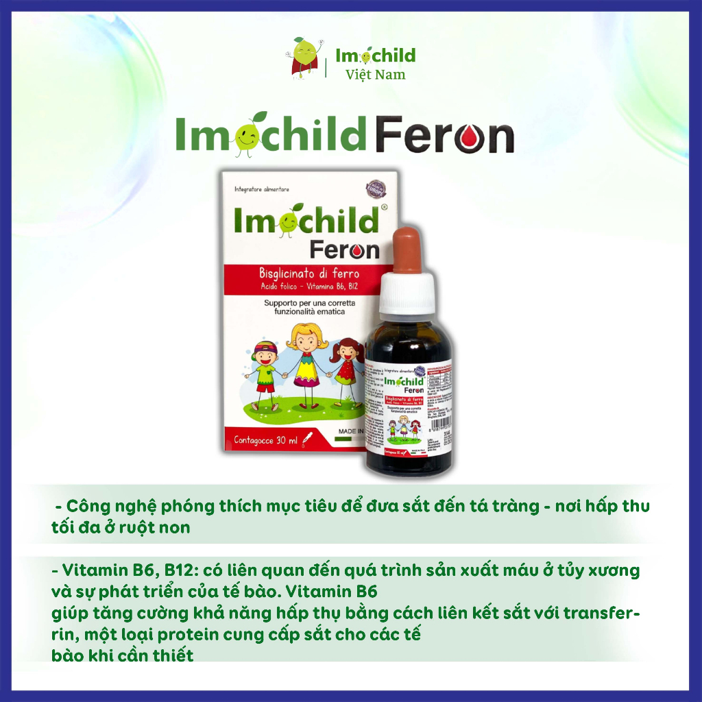 Siro Sắt Hữu Cơ Nhỏ Giọt Cho Bé Từ Sơ Sinh Vị Cherry Imochild Feron Giúp Tạo Máu Lọ 30 ml