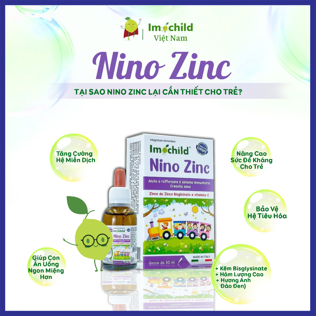Kẽm Hữu Cơ Nhỏ Giọt ITALIA Cho Bé Từ Sơ Sinh Imochild Nino ZinC Tăng Đề Kháng Khỏe Tiêu Hóa Ăn Ngon