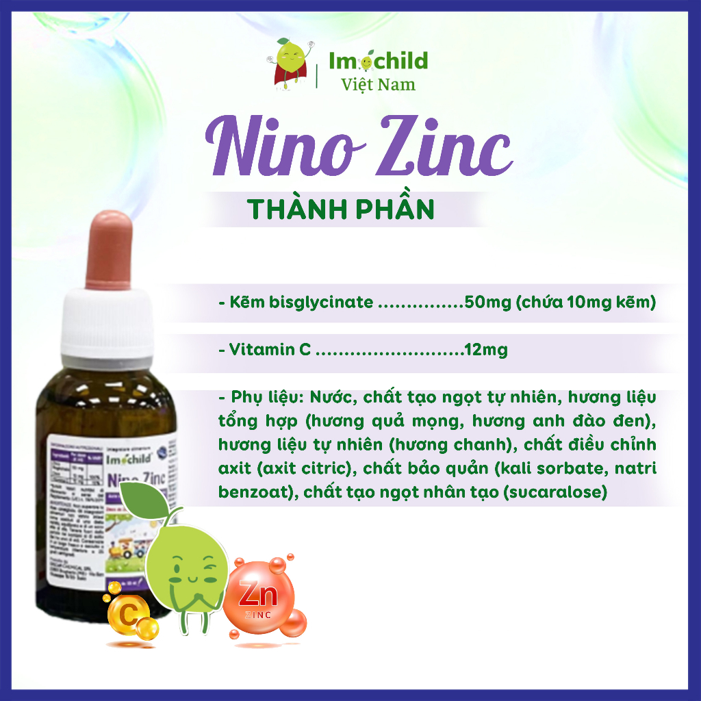 Kẽm Hữu Cơ Nhỏ Giọt ITALIA Cho Bé Từ Sơ Sinh Imochild Nino ZinC Tăng Đề Kháng Khỏe Tiêu Hóa Ăn Ngon
