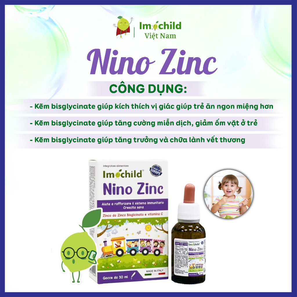 Kẽm Hữu Cơ Nhỏ Giọt ITALIA Cho Bé Từ Sơ Sinh Imochild Nino ZinC Tăng Đề Kháng Khỏe Tiêu Hóa Ăn Ngon