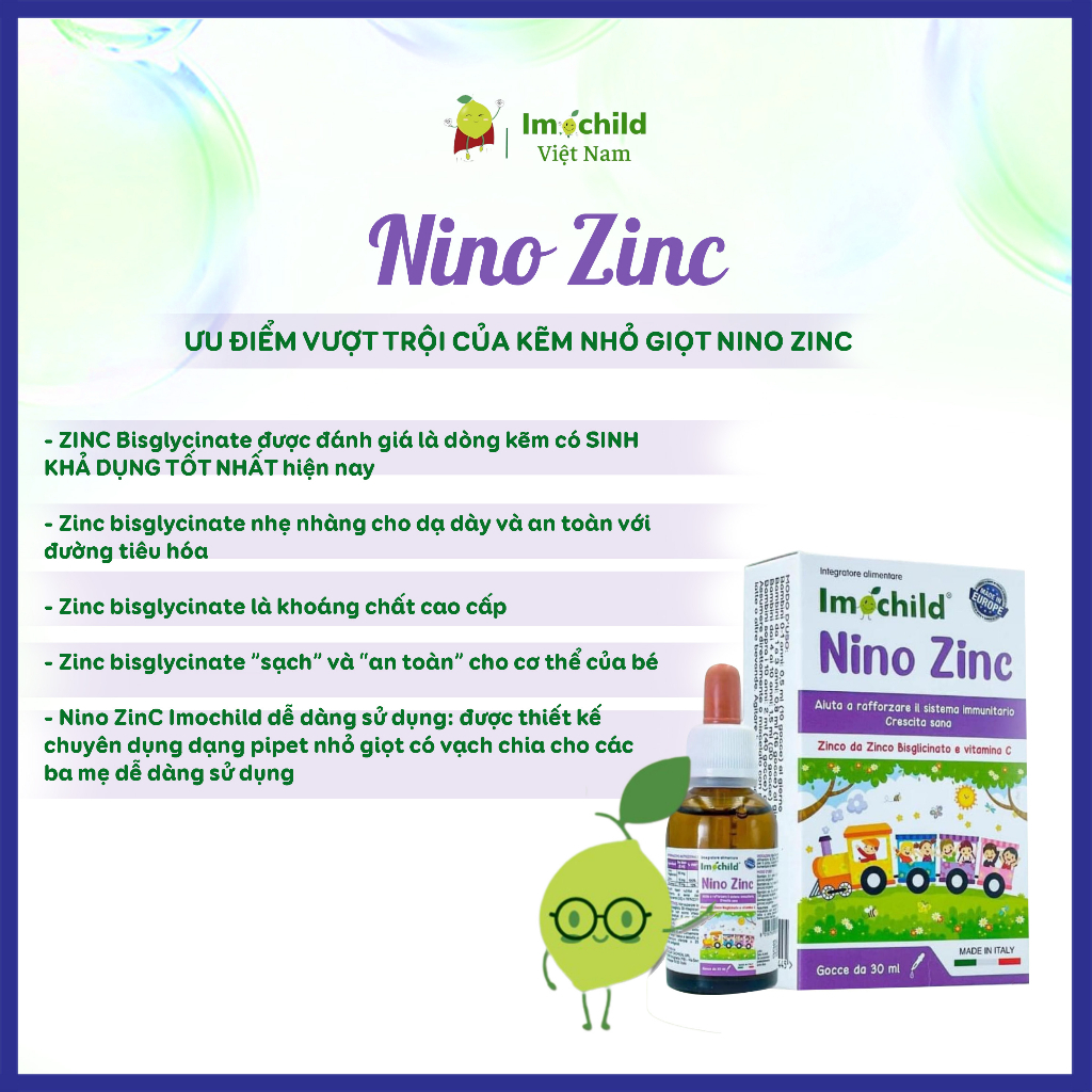 Kẽm Hữu Cơ Nhỏ Giọt ITALIA Cho Bé Từ Sơ Sinh Imochild Nino ZinC Tăng Đề Kháng Khỏe Tiêu Hóa Ăn Ngon