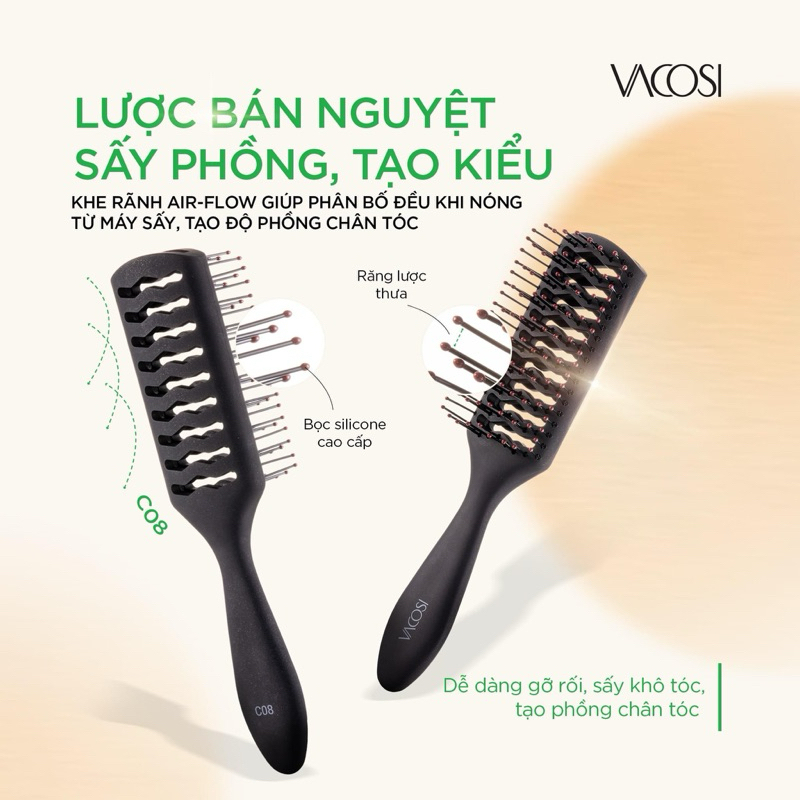 Lược Bán Nguyệt Tạo Kiểu Và Phồng Tóc Vacosi Hair Brush C08