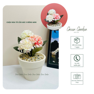 Chậu Hoa Tú Cầu Mini Decor-4 màu sang xịn ( Hoa giả cao cấp , không cần chăm , decor để bàn , phòng ngủ , quà tặng )