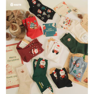 Tất Vớ Nam Nữ Cotton Cổ Cao Thoáng Mát Mềm Mịn Họa Tiết Giáng Sinh Haste Quà Tặng Độc Đáo