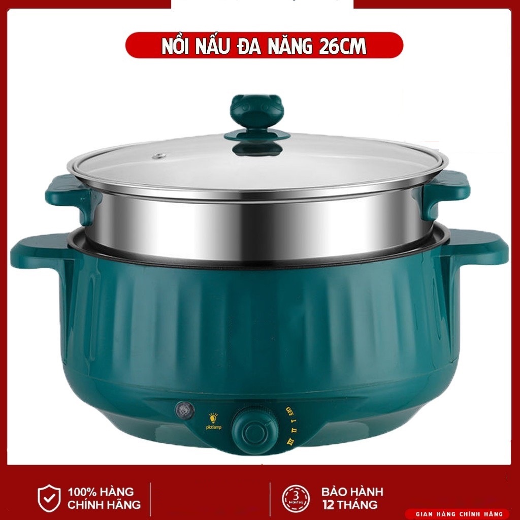 Nồi lẩu điện đa năng 2 tầng size 18cm, 28cm tặng kèm khay hấp inox cao cấp