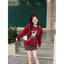 SET ÁO SWEATER ĐỎ IN 96 + CHÂN VÁY KẺ Ô
