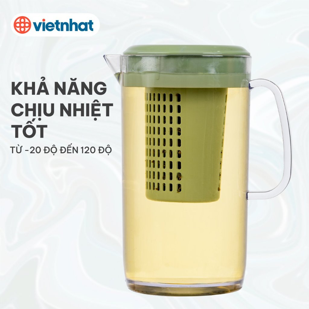 Ca kính có lọc 1800ml, Bình đựng nước, Bình pha trà có lõi lọc tiện dụng Nhựa Việt Nhật cao cấp
