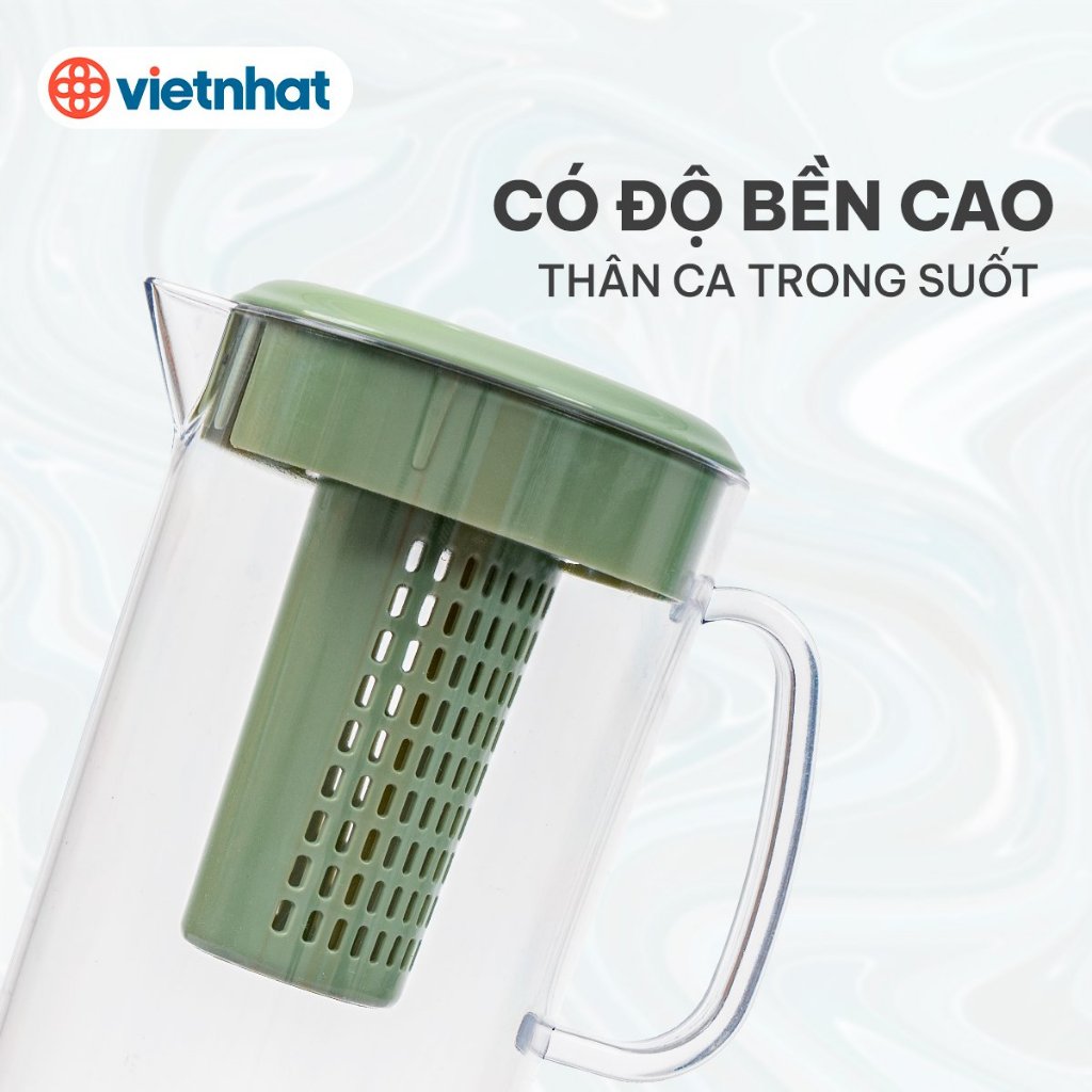 Ca kính có lọc 1800ml, Bình đựng nước, Bình pha trà có lõi lọc tiện dụng Nhựa Việt Nhật cao cấp
