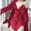 HT476 Set váy ngủ và áo choàng hoạ tiết ren kèm ĐỆM LÓT, bộ đồ lụa dáng xoè tôn dáng HT476 (69+53)