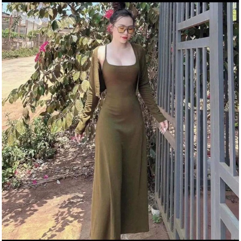 Set Đầm hai dây  kèm áo khoát siêu tôn dáng ( có size lớn )