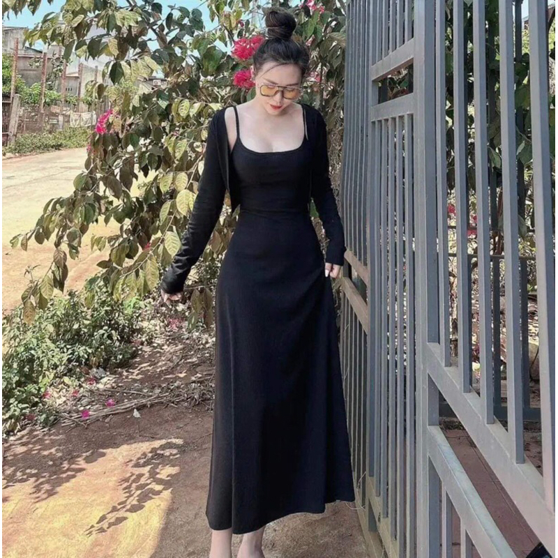 Set Đầm hai dây  kèm áo khoát siêu tôn dáng ( có size lớn )