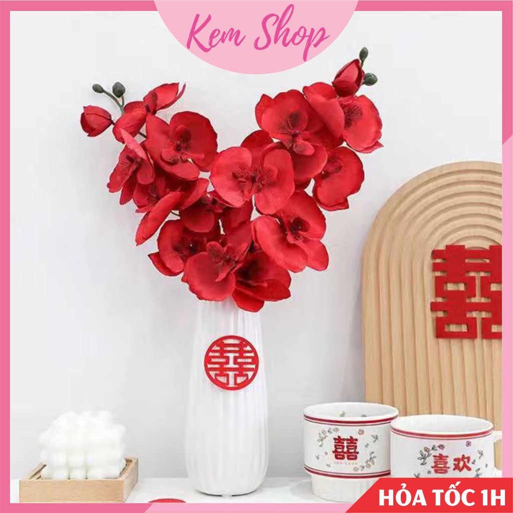 Cành hoa lan giả trang trí Tết, đám cưới, giỏ quà lễ Tết - K365