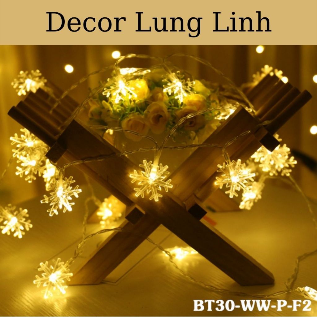 Đèn Led trang trí hình hoa tuyết dài 4m gồm 40 bóng sử dụng Pin. dễ dàng đặt nơi không có ổ điện - Loại tốt