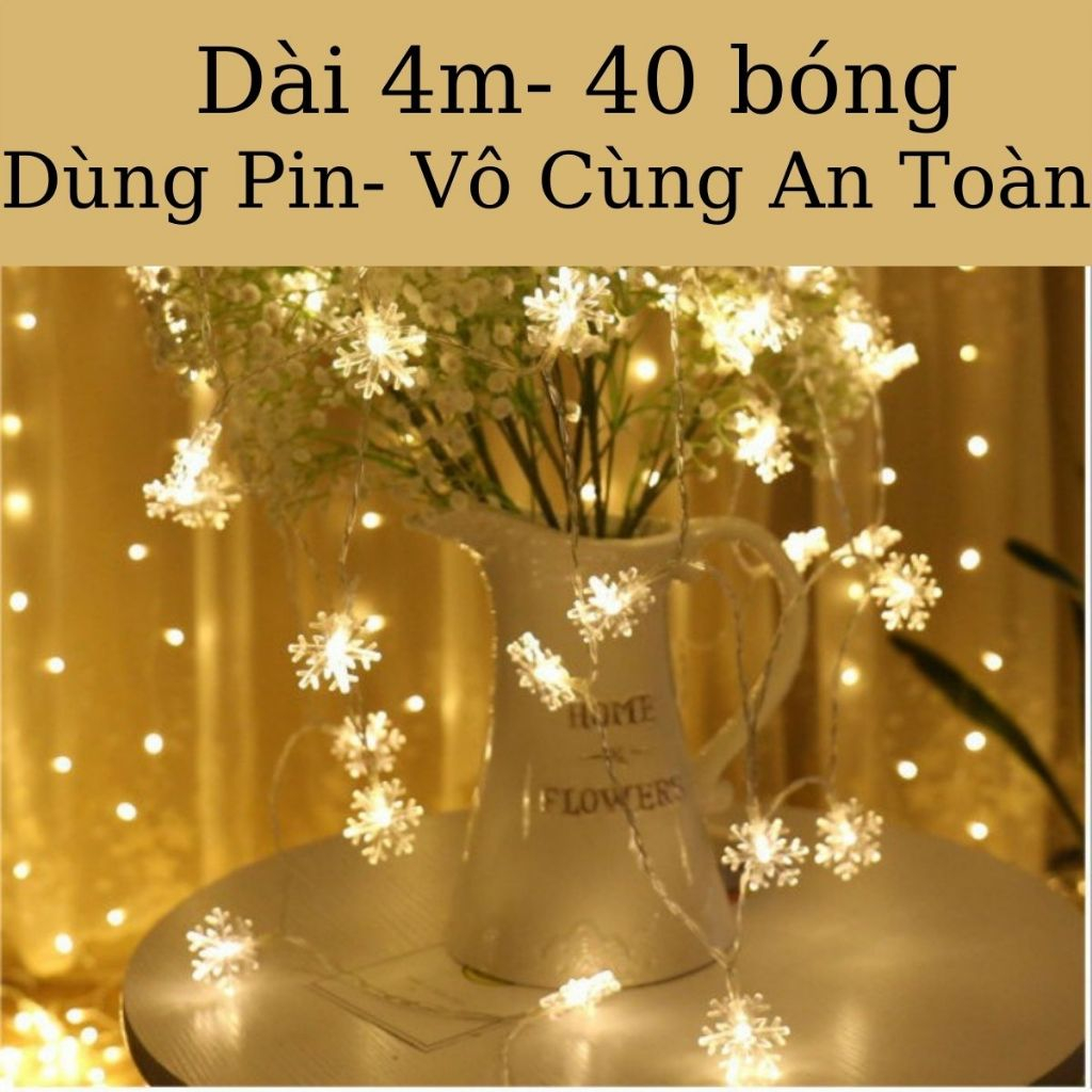 Đèn Led trang trí hình hoa tuyết dài 4m gồm 40 bóng sử dụng Pin. dễ dàng đặt nơi không có ổ điện - Loại tốt