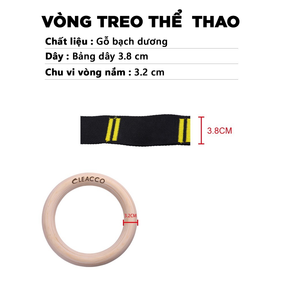 Ảnh Vòng Treo Tập Gym Cleacco – Gymnastic Rings Có Vạch Đo, Khóa Cài Chắc, Dụng Cụ Tập Thể Lực Tại Nhà ,bảo hành chính hãng 4