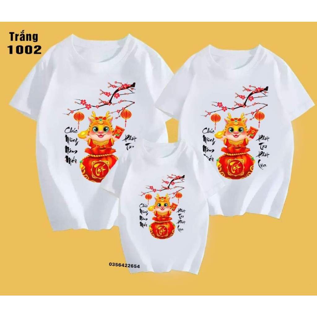 áo tết 2024, áo thun tết 2024 gia đình 3/4/5 người chất cotton đẹp, áo tết