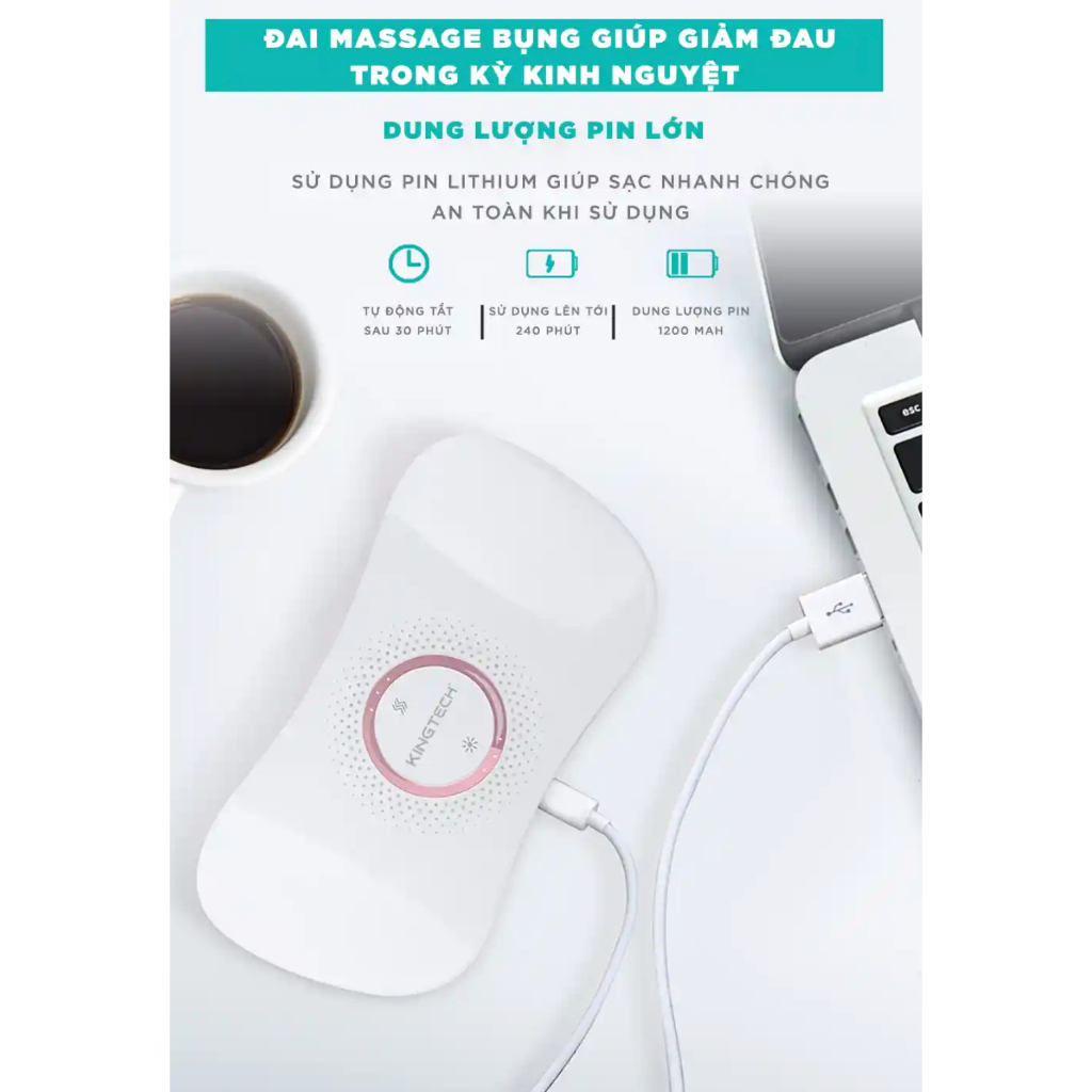 Ảnh Quà Valentine Tuyệt Vời Cho Bạn Gái - Máy Massage Bụng KINGTECH KS-220, Đai Chườm Nguyệt San Rung Cao Tần, Làm Ấm 3