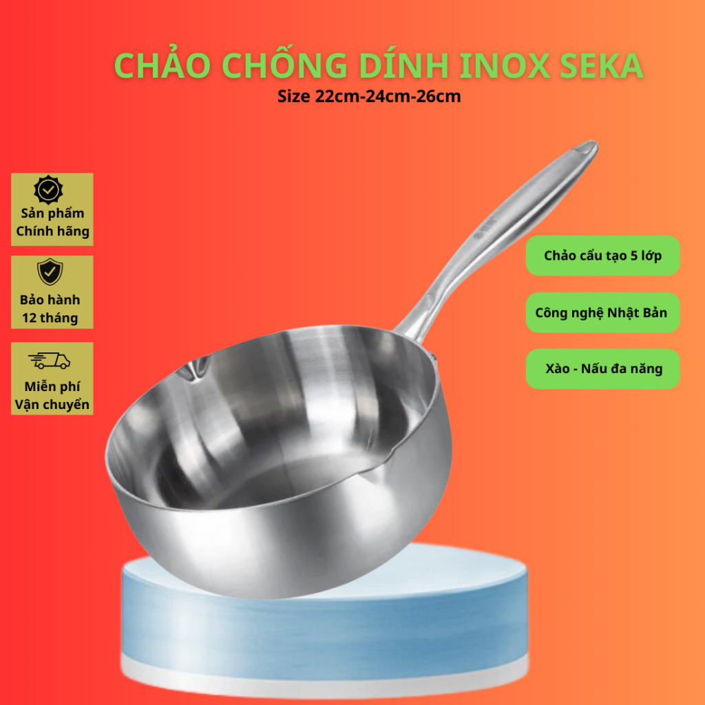 Chảo Tuyết Nguyên Khối SEKA,Chảo Inox Nguyên Khối Chống Dính, Dùng Cho ...
