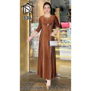 Đầm MAXI trung niên dự tiệc sang trọng vải nhũ ánh kim cao cấp tặng mẹ co giãn tốt bigsize 80kg M536