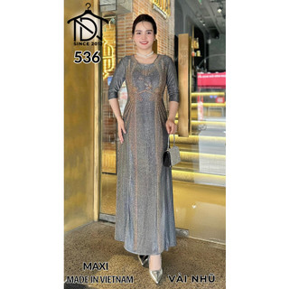 Đầm MAXI trung niên dự tiệc sang trọng vải nhũ ánh kim cao cấp tặng mẹ co giãn tốt bigsize 80kg M536