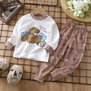 Bộ đồ ngủ cho bé, bộ dài tay cotton xuất hàn cho bé trai bé gái size 8-26kg Maruka Fashion