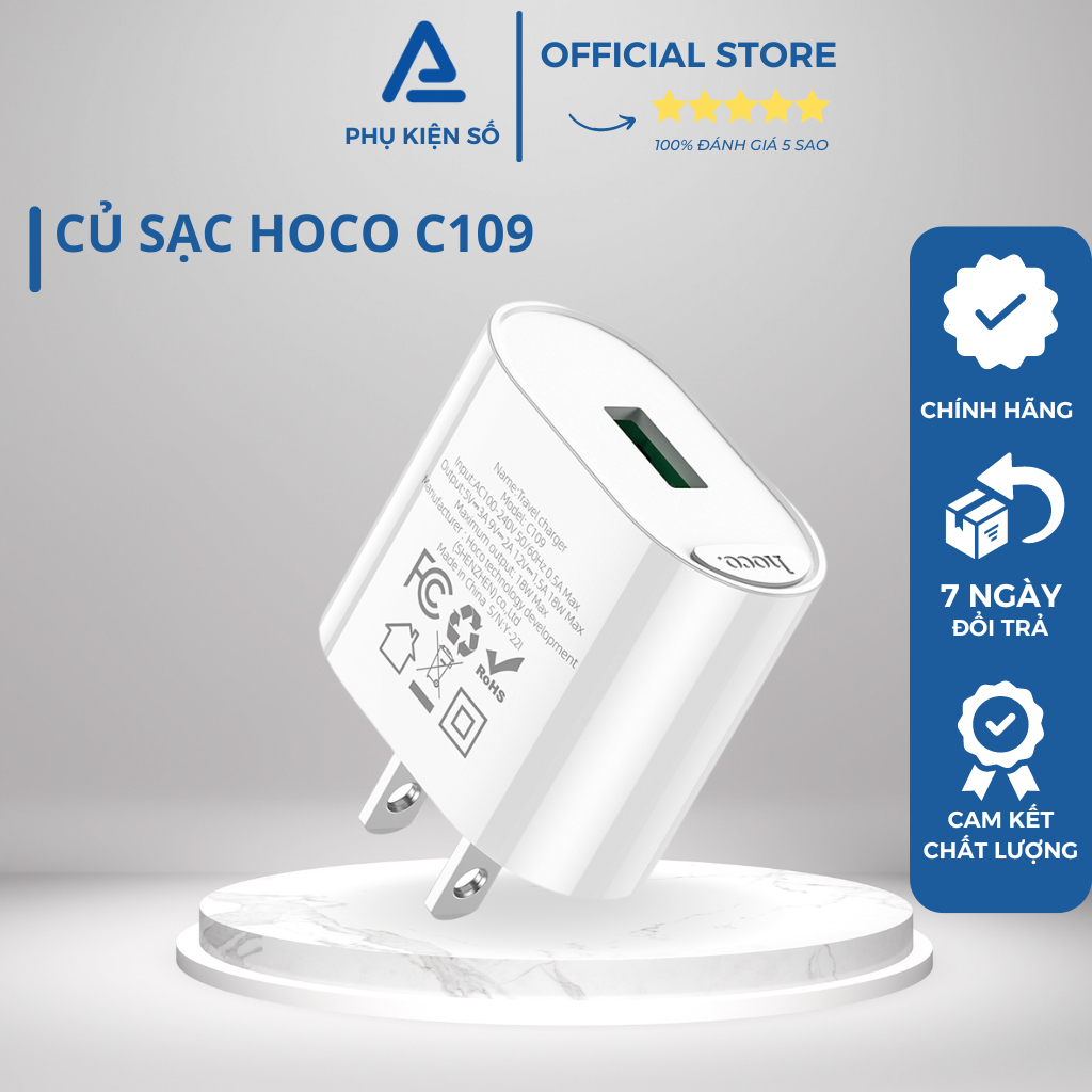 Củ sạc nhanh HOCO C109 cổng USB hỗ trợ sạc nhanh PD18W, QC 3.0, bảo ...