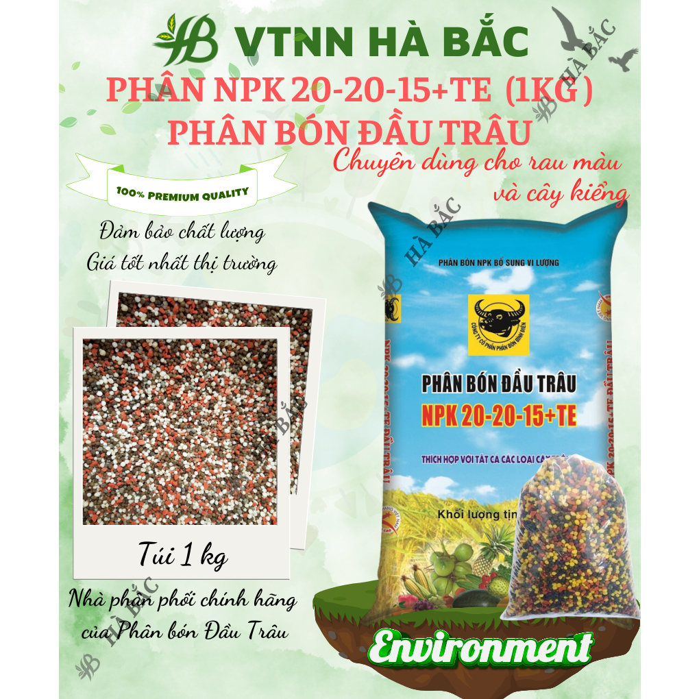 Phân Bón Đầu Trâu NPK 20-20-15+TE Túi 500GR/1KG (Bán Lẻ) - Giúp Tăng Trưởng Mạnh, Chồi Lá Khỏe, Ra Hoa Nhiều, Sai Quả